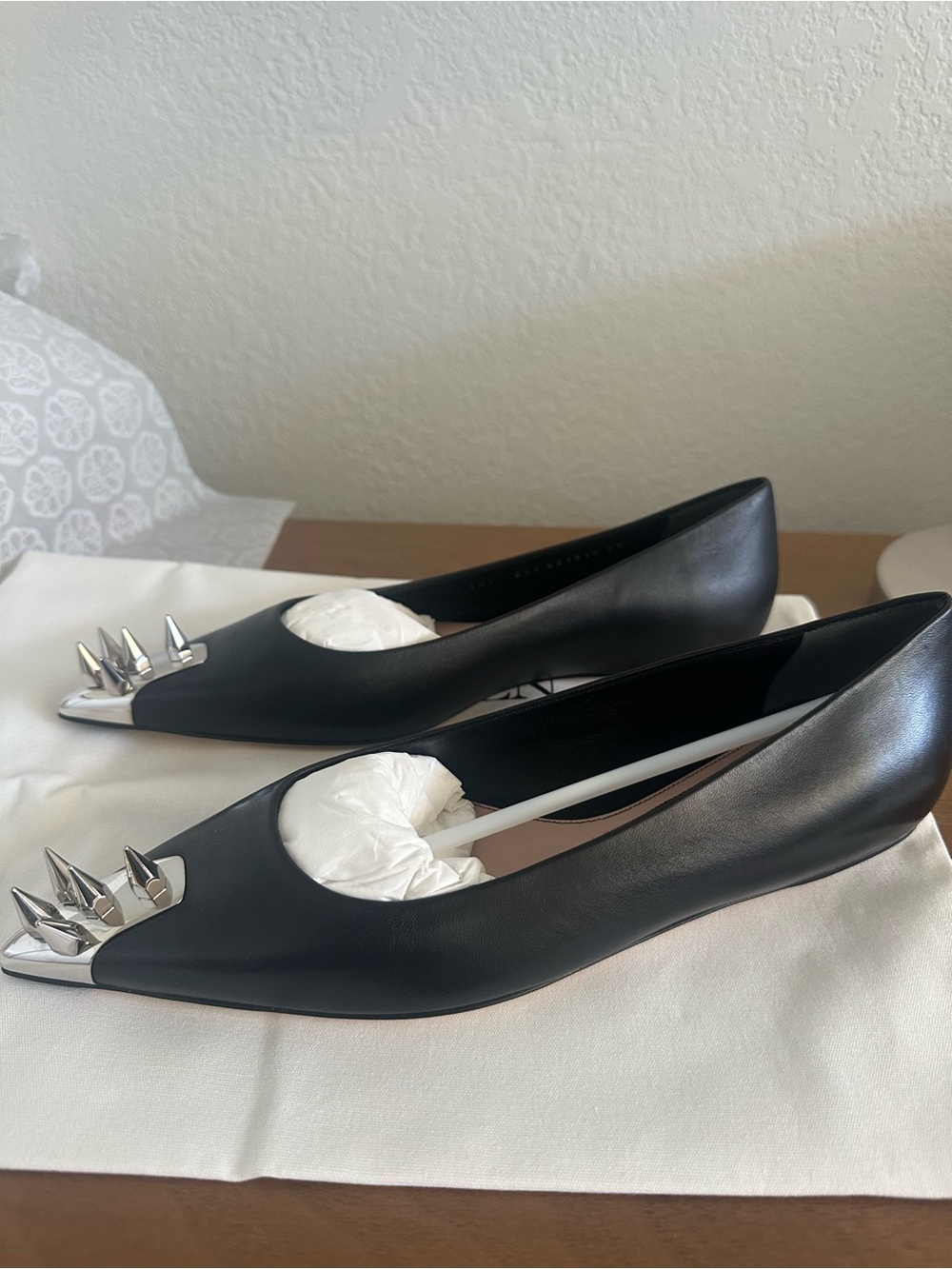 Alexander McQueen Black Pointed Toe Flats with Silver Stud Accents NWT
